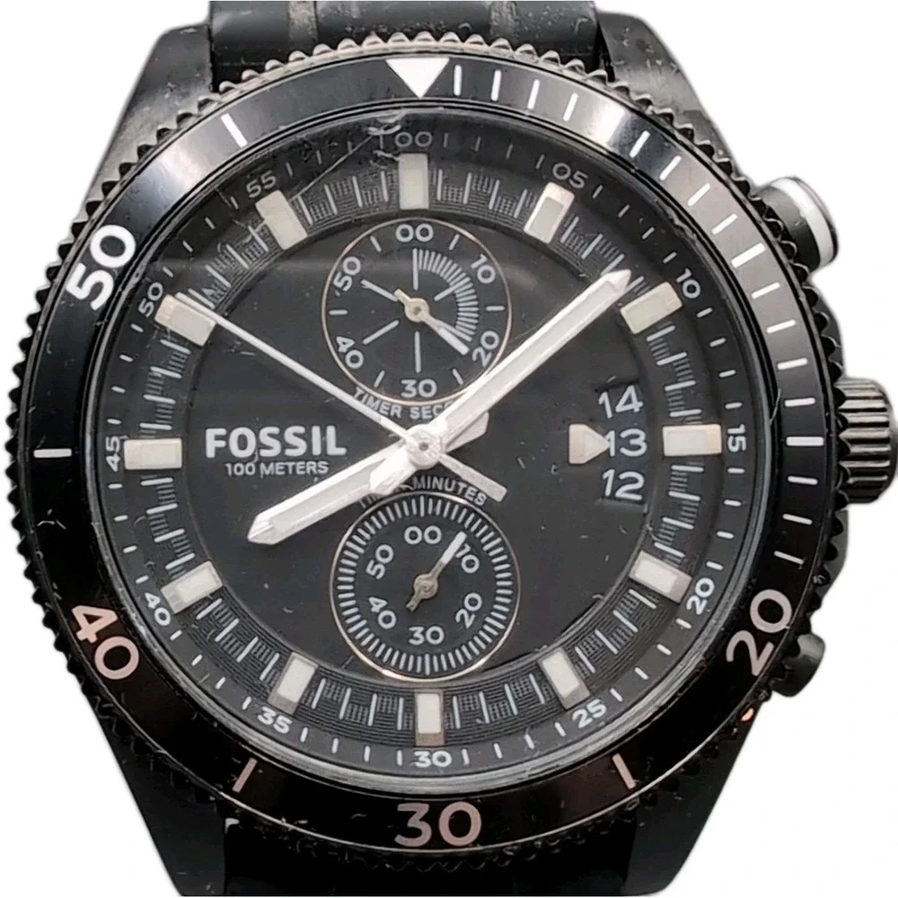 Fossil Mens CH3010 Wakeley Chronograph 44mm Black Silicone Sport Watch